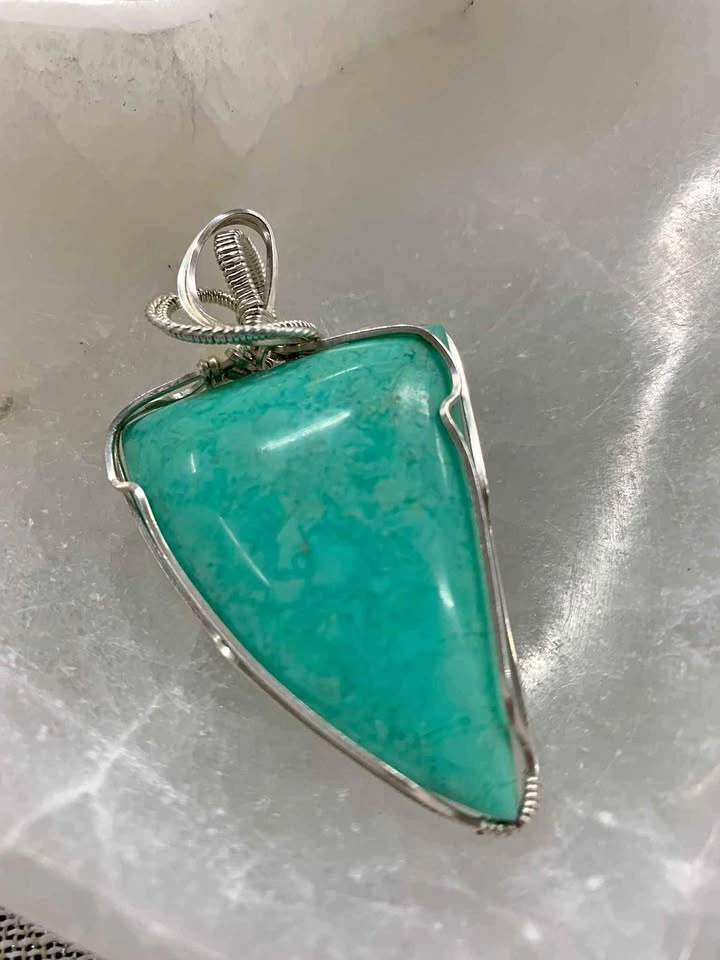 Chrysoprase pendant wire wrapped in silver