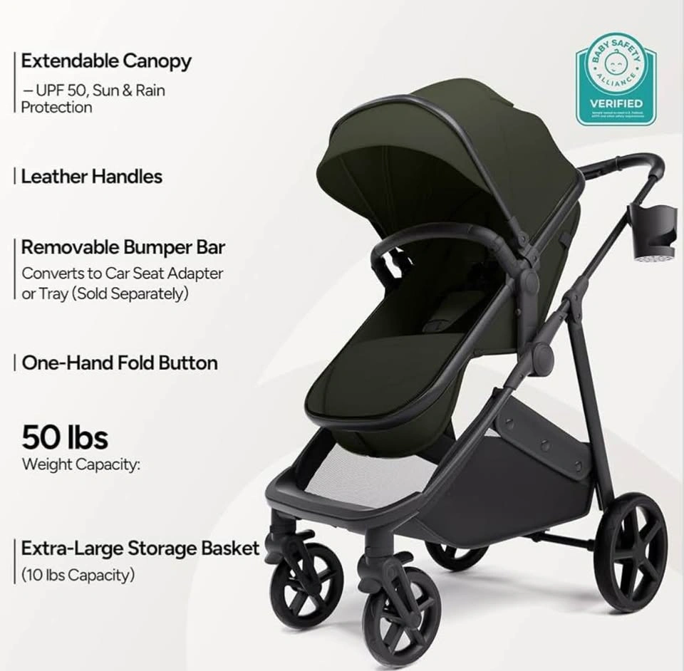 Mompush Wiz 2 in 1 Stroller – Forest Green and Black – Lightweig - photo 2