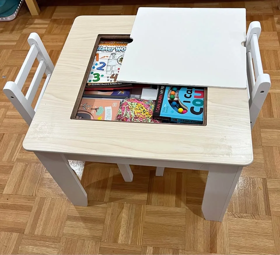 Kids Wooden Table and Chairs with Storage