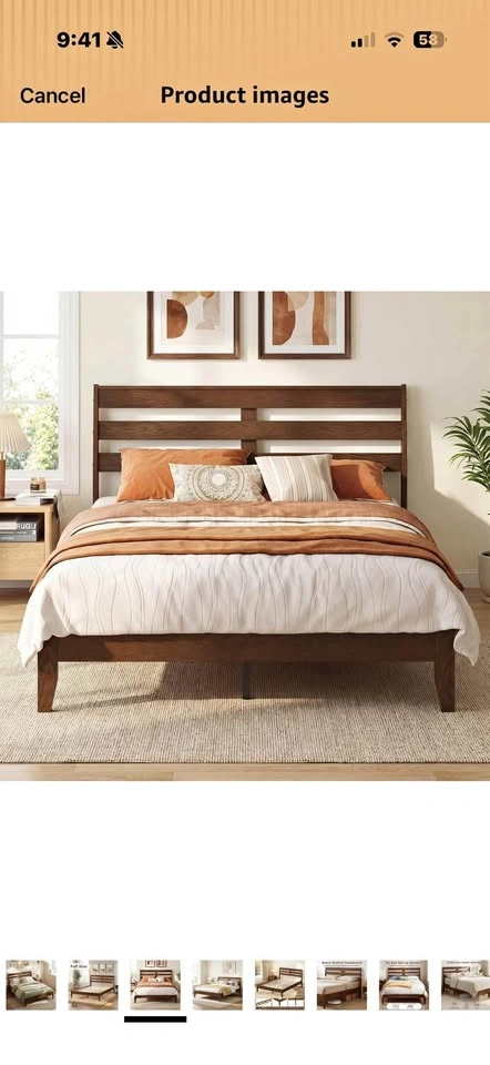 Brown Full Size Wood Bed Frame w/ Slatted Headboard