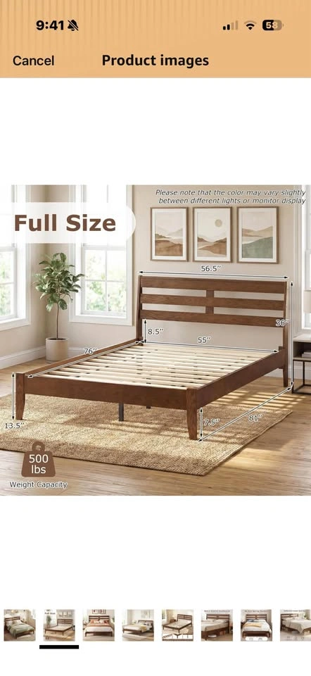 Brown Full Size Wood Bed Frame w/ Slatted Headboard - photo 2