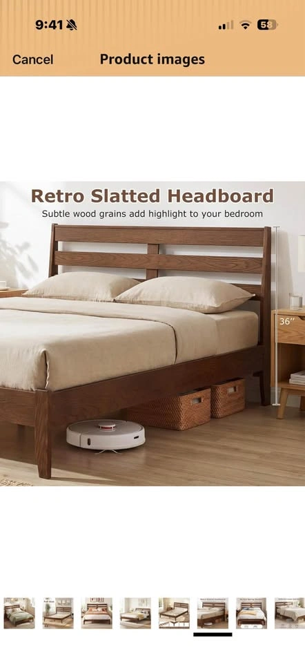 Brown Full Size Wood Bed Frame w/ Slatted Headboard - photo 3