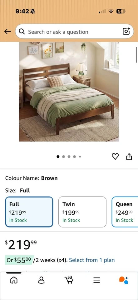 Brown Full Size Wood Bed Frame w/ Slatted Headboard - photo 4