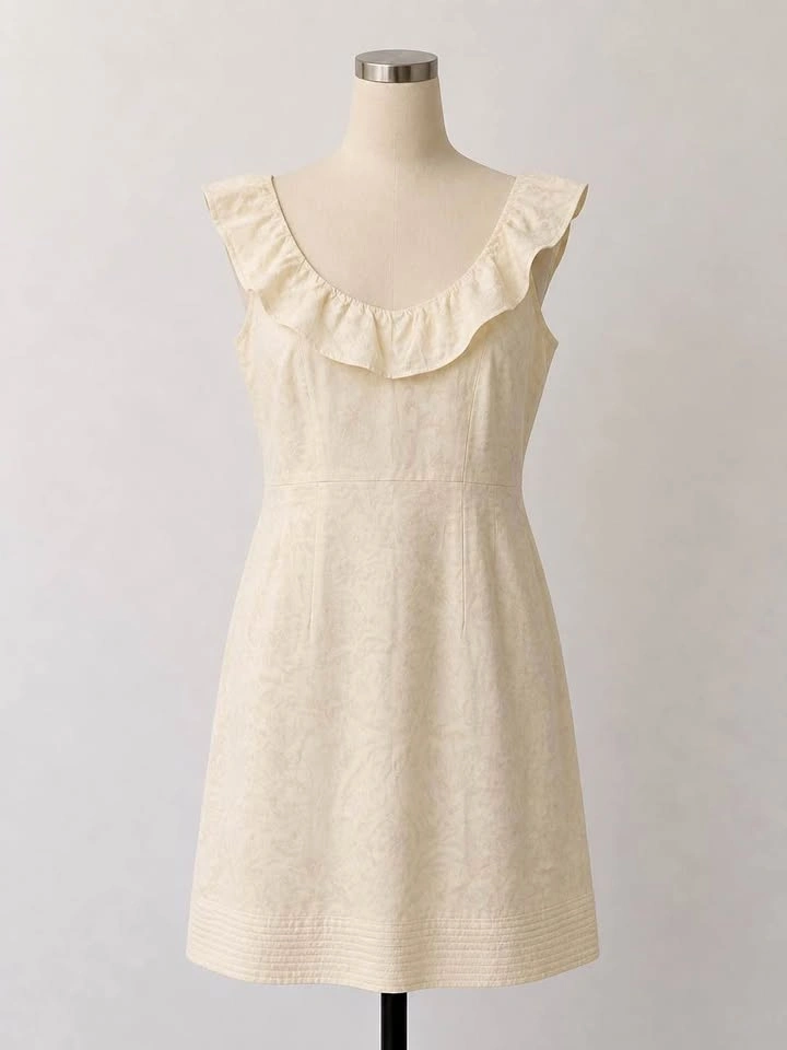 Cream Ruffled Floral Mini Dress XS