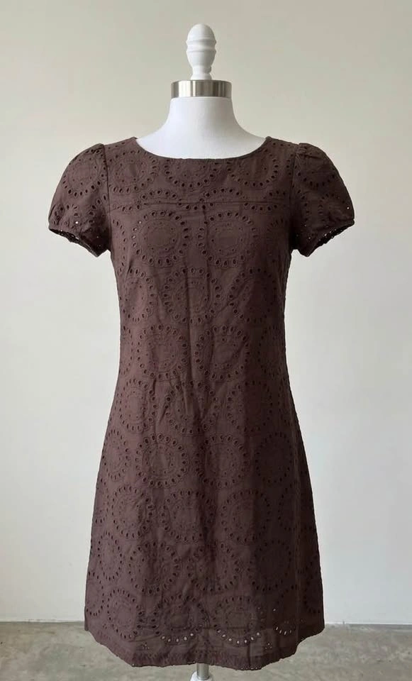 Brown Short Eyelet Dress XS