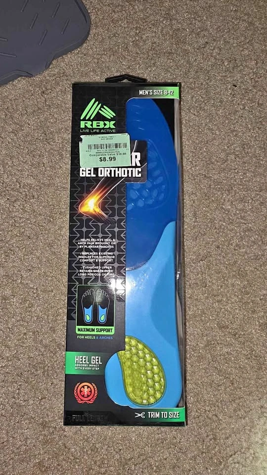 RBX Gel Orthotic Insoles - Men's Size 8-12