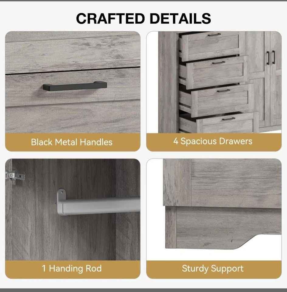 Grey Armoire Wardrobe Closet - 4 Drawers, 2 Doors - photo 2