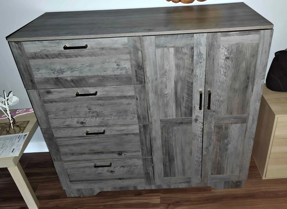 Grey Armoire Wardrobe Closet - 4 Drawers, 2 Doors - photo 5