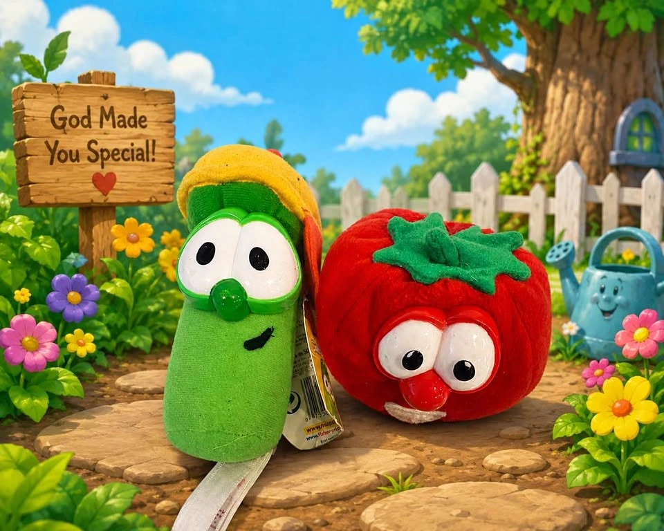 Vintage VeggieTales Jr Asparagus & Bob Tomato Plush Lot