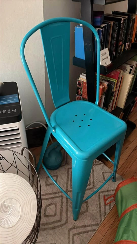 Teal Blue Metal Industrial Style Chair - photo 2