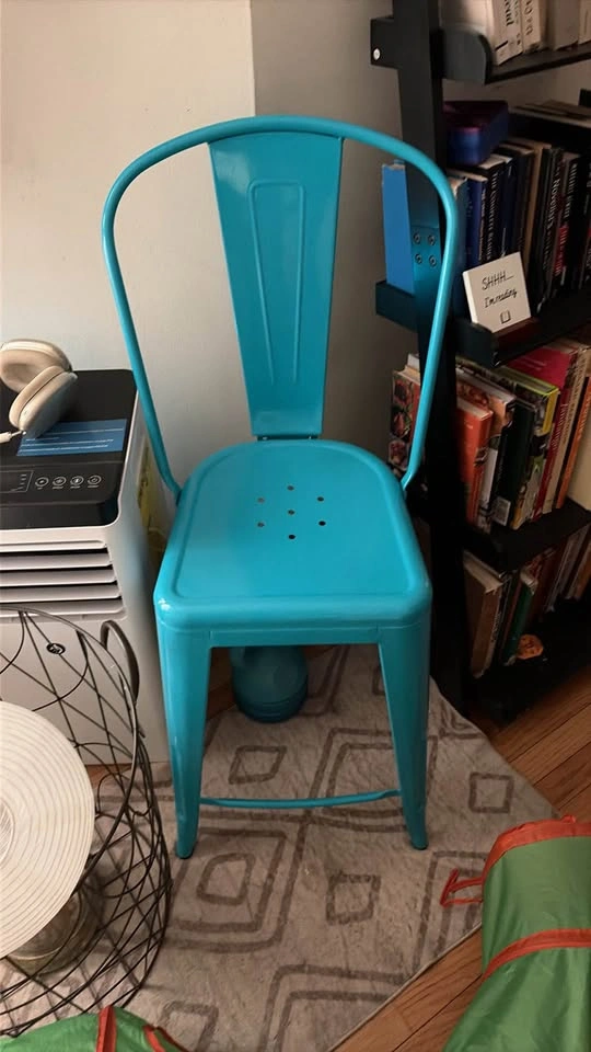 Teal Blue Metal Industrial Style Chair - photo 3