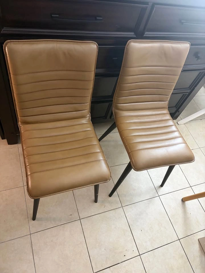 Set of 2 Tan Leather Dining Chairs