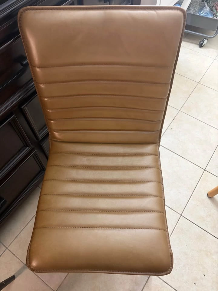 Set of 2 Tan Leather Dining Chairs - photo 3