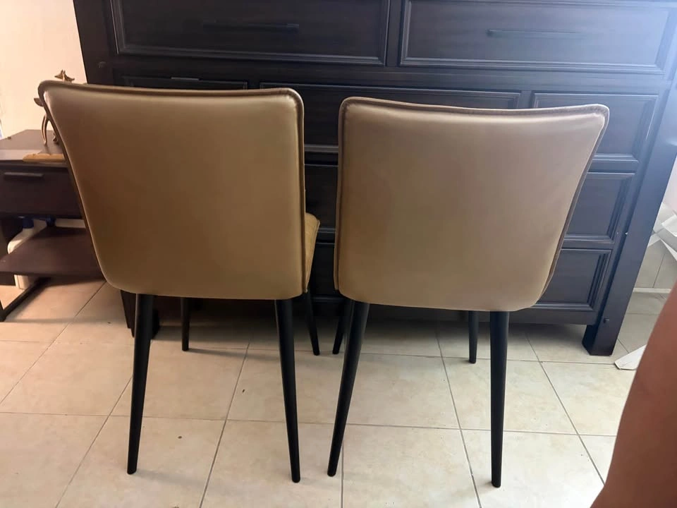 Set of 2 Tan Leather Dining Chairs - photo 4