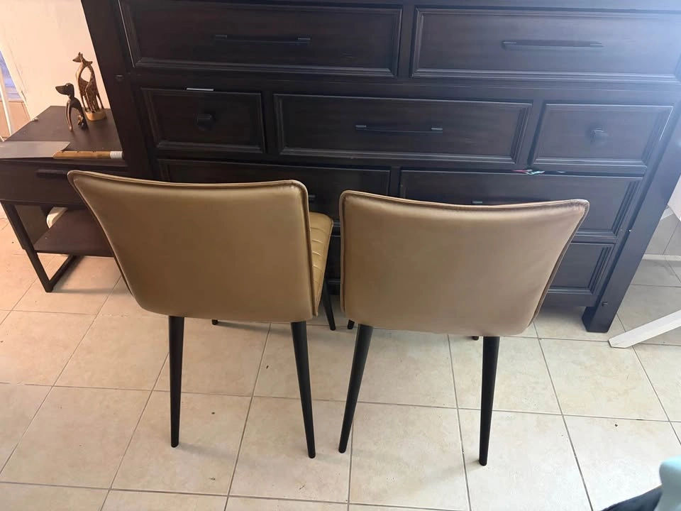 Set of 2 Tan Leather Dining Chairs - photo 5