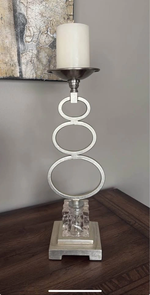 Modern Silver Metal Candle Holder – 17" Tall - photo 2