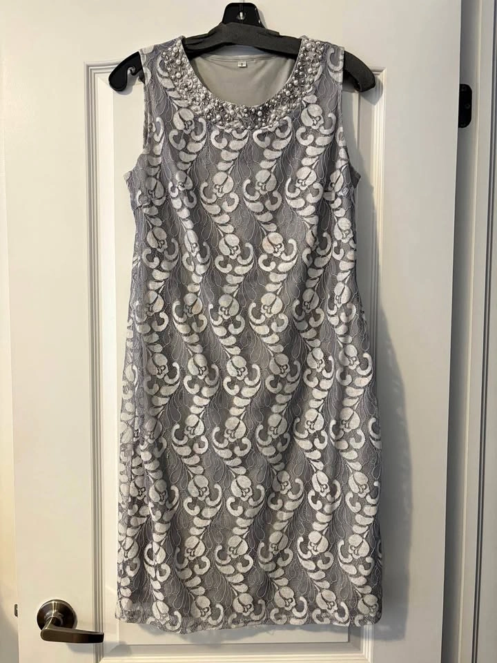 Susna Gray Lace Dress with Jacket Set