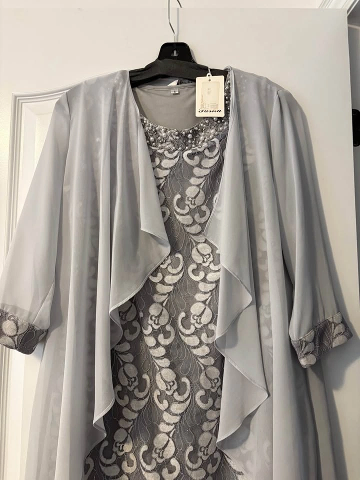 Susna Gray Lace Dress with Jacket Set - photo 3