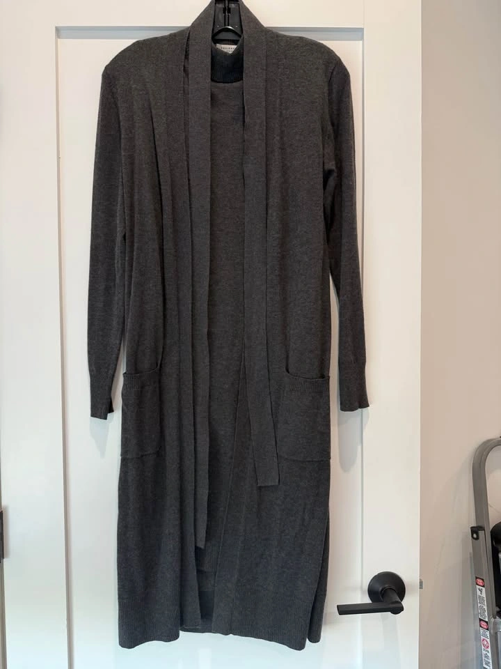 Equipment Dark Gray Long Belted Cardigan Dress - photo 4