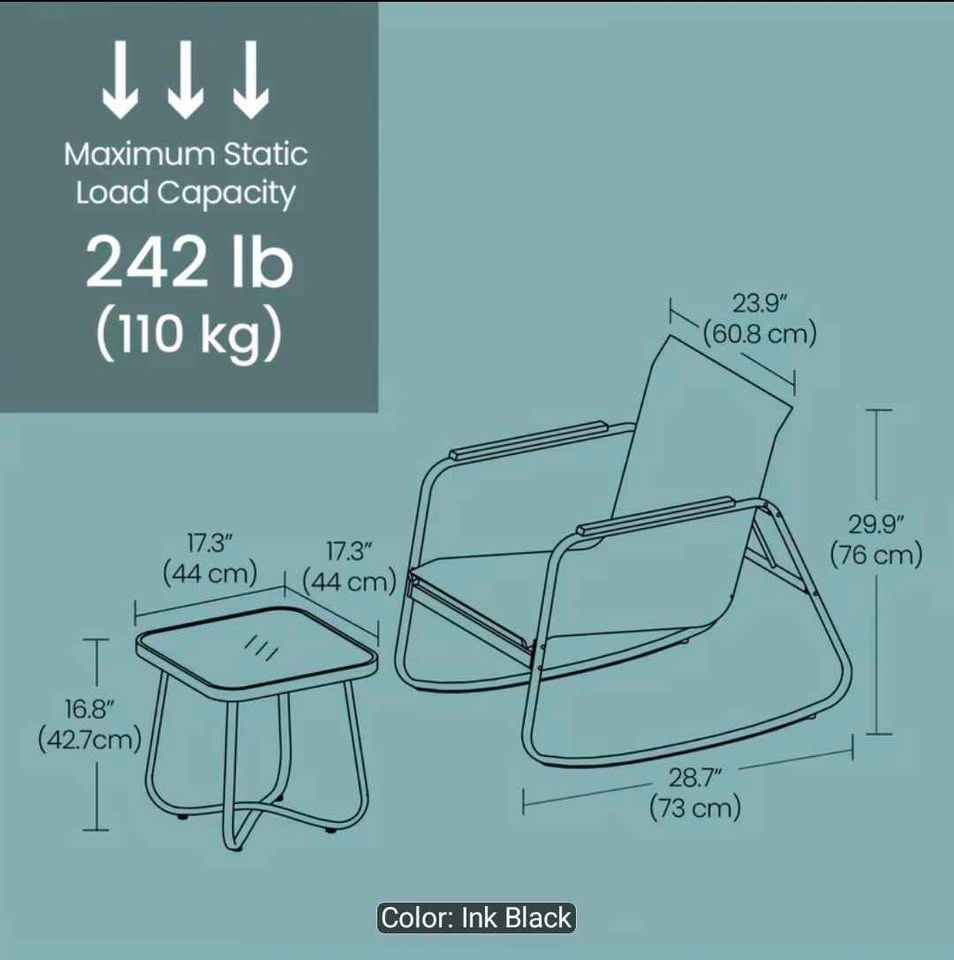 Brand new 3pc Patio Furniture Set - 2 Rocking Chairs & Table - photo 2