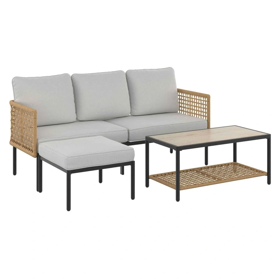 HOMETRENDS Lasso 3-Piece Steel Outdoor Sectional Set w/ Table & - photo 2