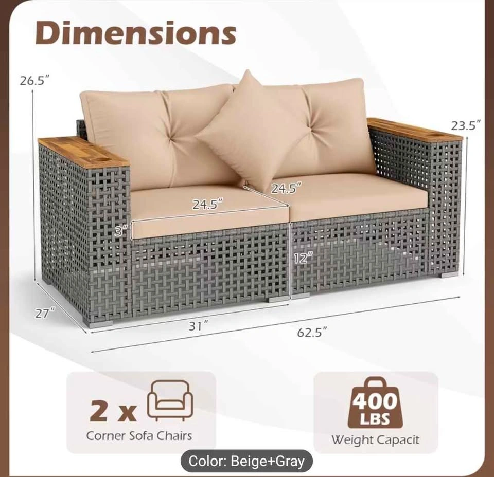 Brand New 2pcs Patio Corner Sofa Set, Outdoor Sectional Wicker L - photo 2