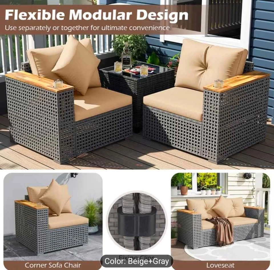 Brand New 2pcs Patio Corner Sofa Set, Outdoor Sectional Wicker L - photo 5