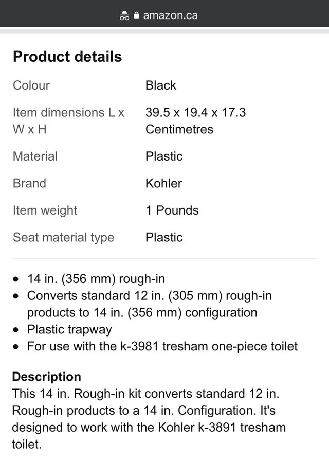 Kohler 14" Toilet Rough-In Conversion Kit - photo 2