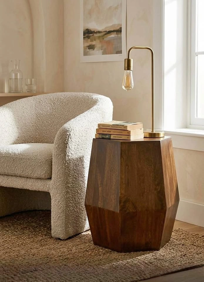 Elegant Hexagon Mango Wood Side Table / plant stand in Dark Brow