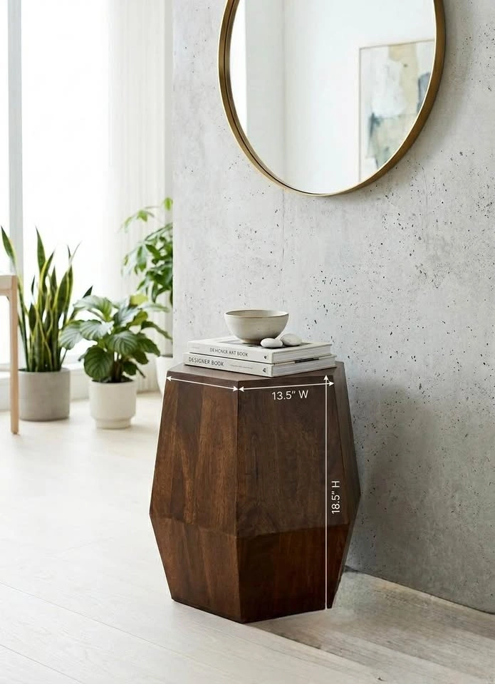 Elegant Hexagon Mango Wood Side Table / plant stand in Dark Brow - photo 3
