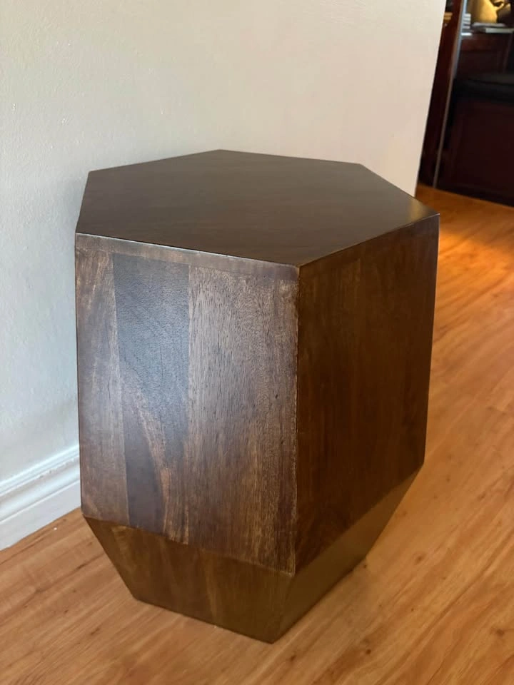 Elegant Hexagon Mango Wood Side Table / plant stand in Dark Brow - photo 5