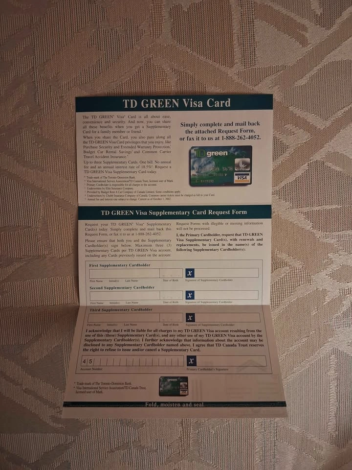 Vintage 2002 TD Green Visa "The Buddy System" request form - photo 2