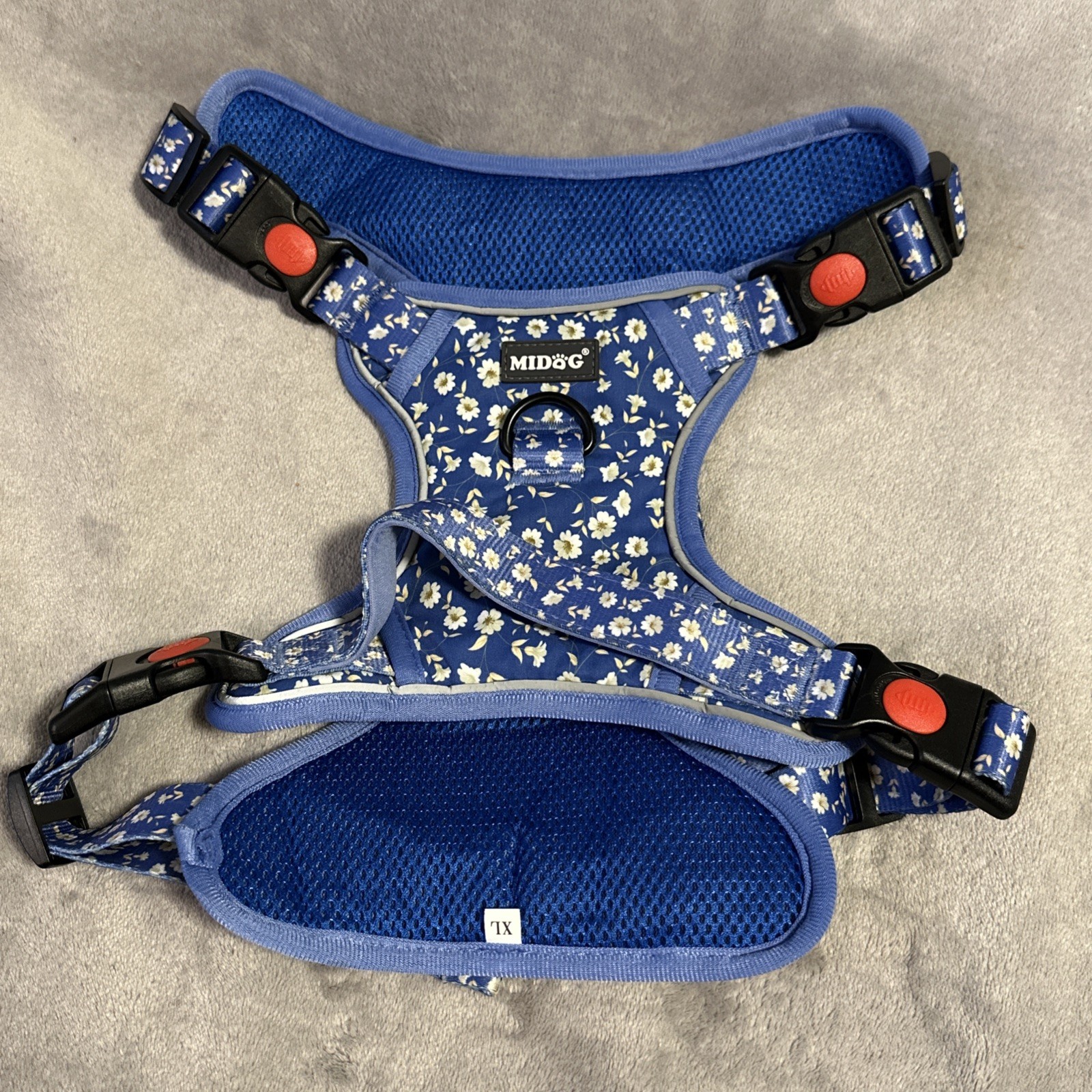 XL Dog Harness Blue Floral MIDOG
