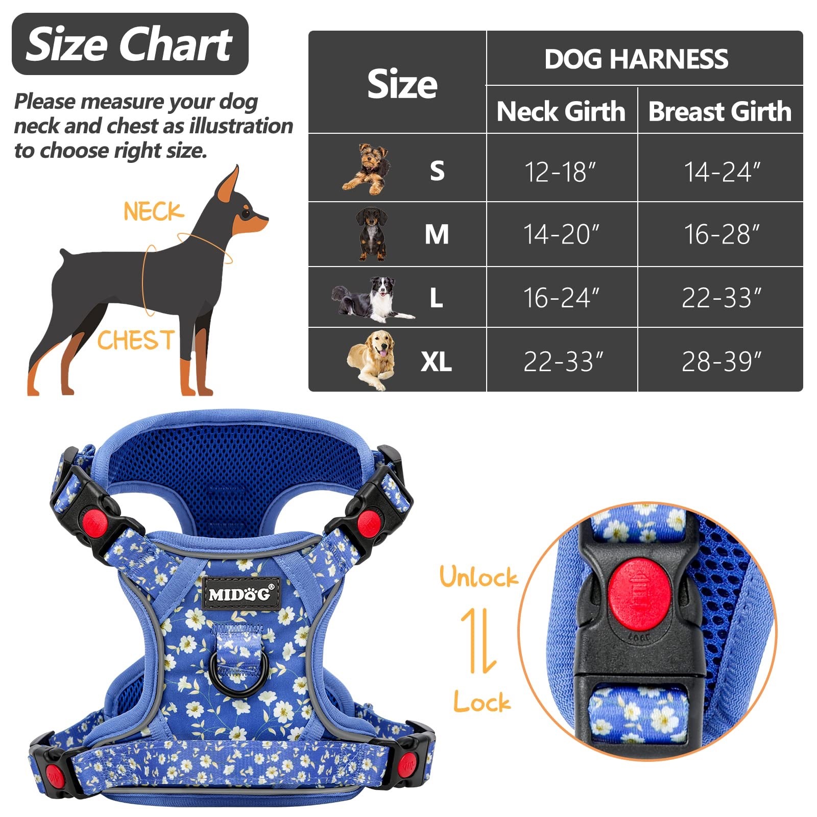 XL Dog Harness Blue Floral MIDOG - photo 5