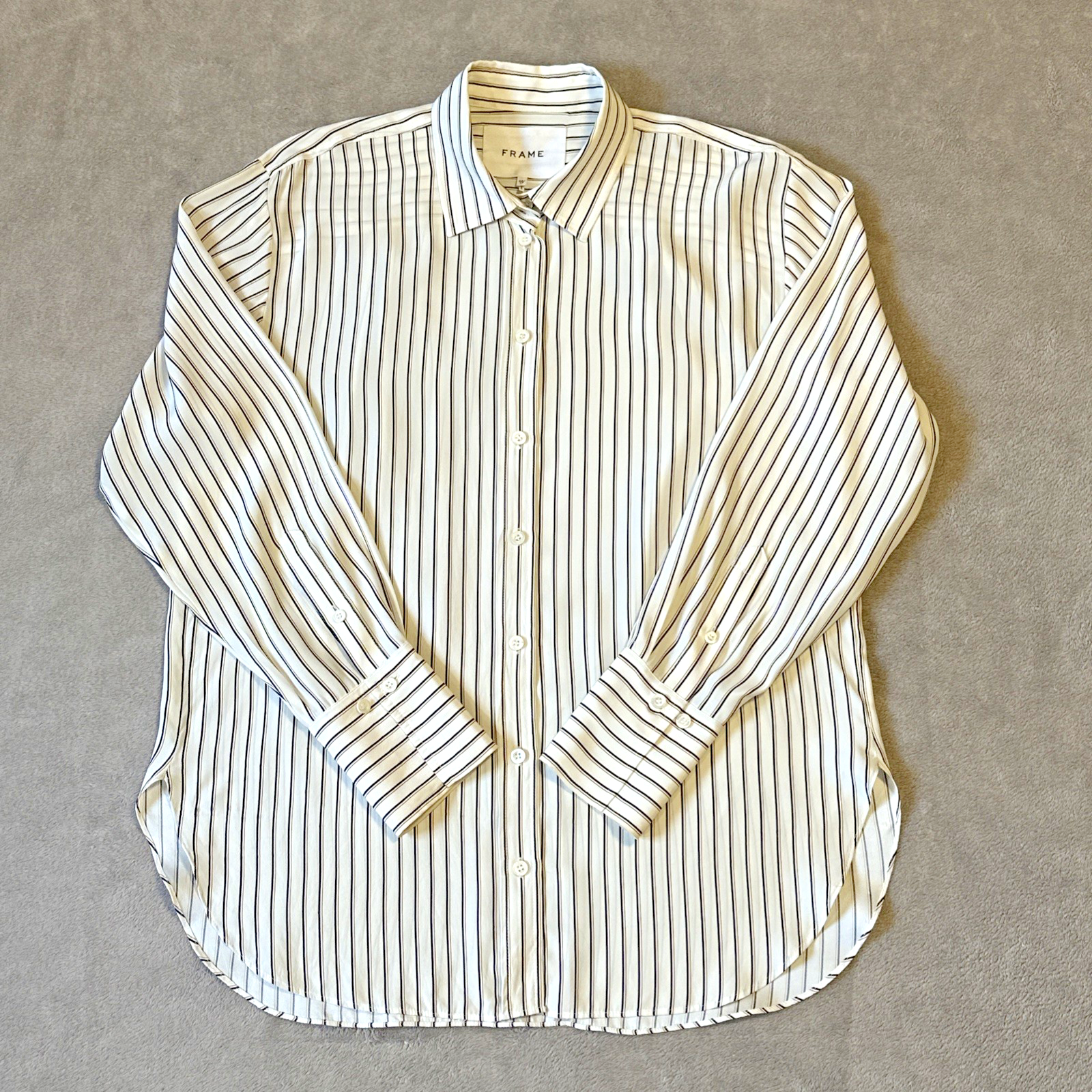 FRAME 100% Silk Striped Women's Button-Down Shirt XS Oversized
