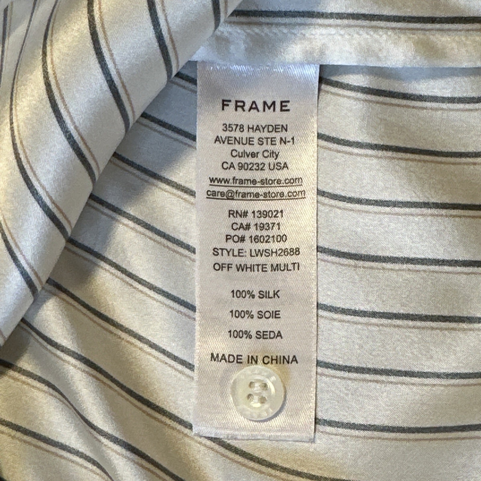 FRAME 100% Silk Striped Women's Button-Down Shirt XS Oversized - photo 5