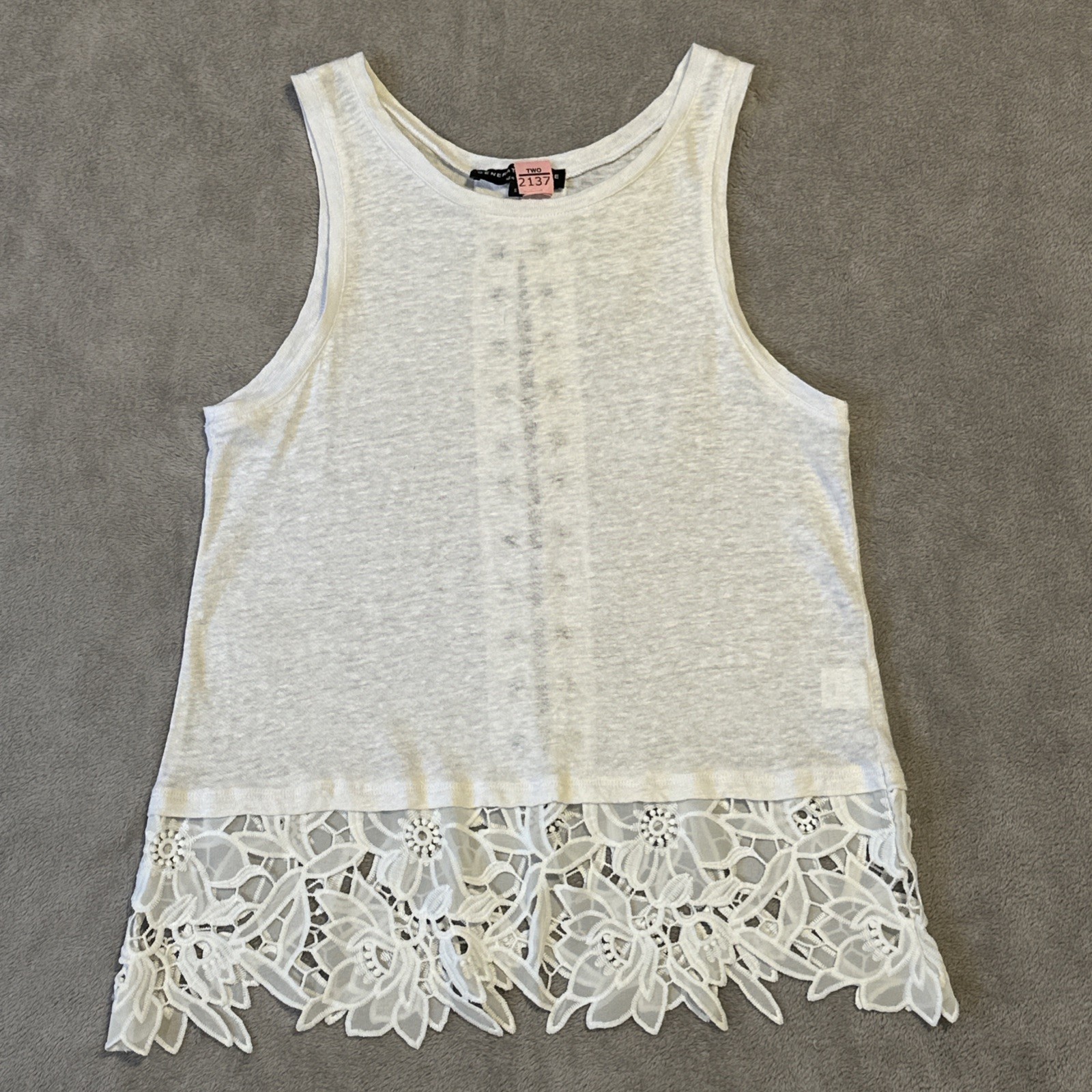 Generation Love Leah White Linen Tank Top - Small - Lace-Up Back