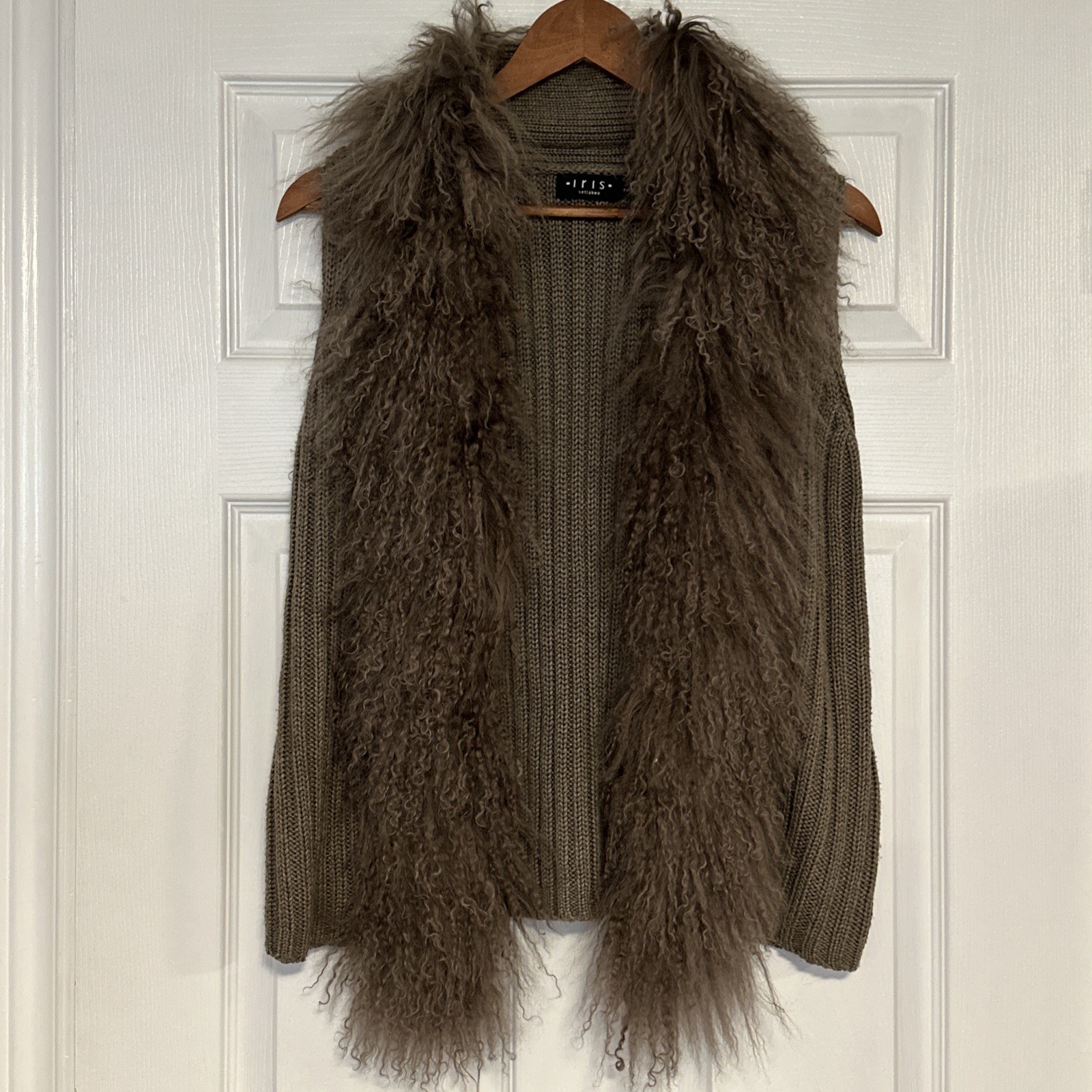 Iris Setlakwe Brown Knit Vest w/ Mongolian Fur Collar - Medium