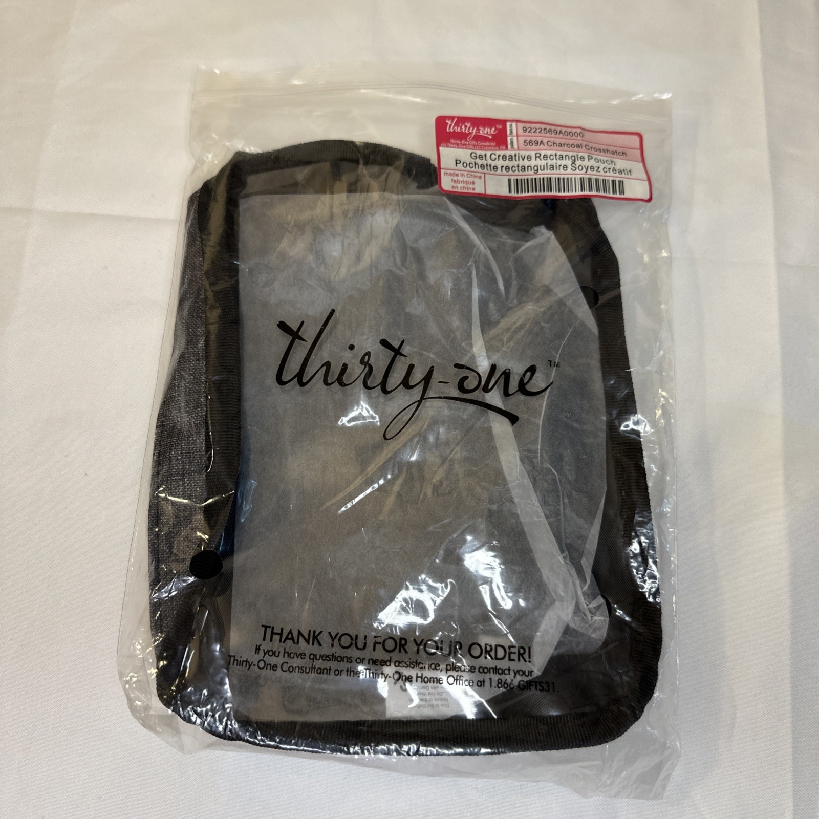 Thirty-One Gifts Get Creative Rectangle Pouch Charcoal Crosshatc