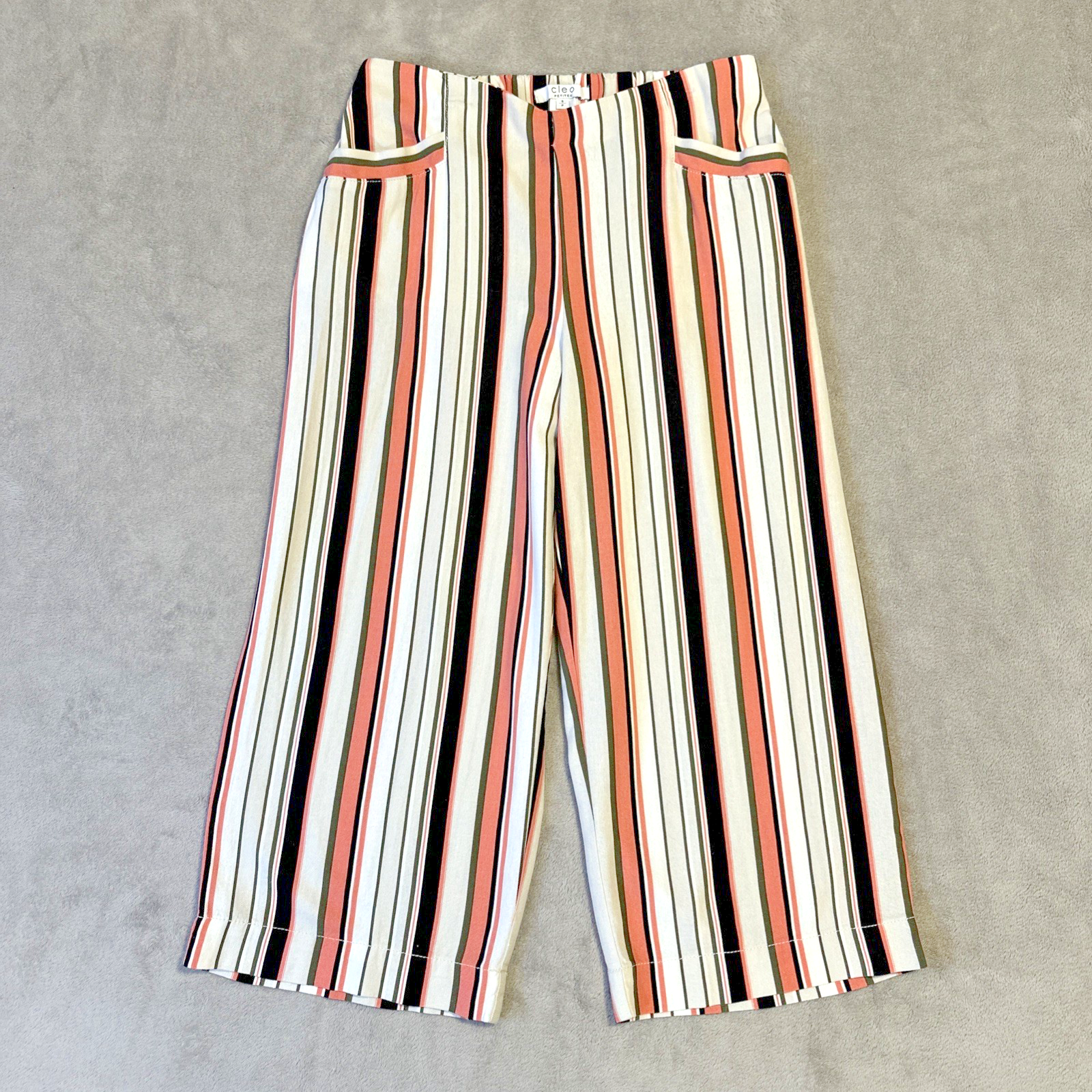 Cleo Linen Blend Wide Leg Crop Pants Small Petite Pink Stripe