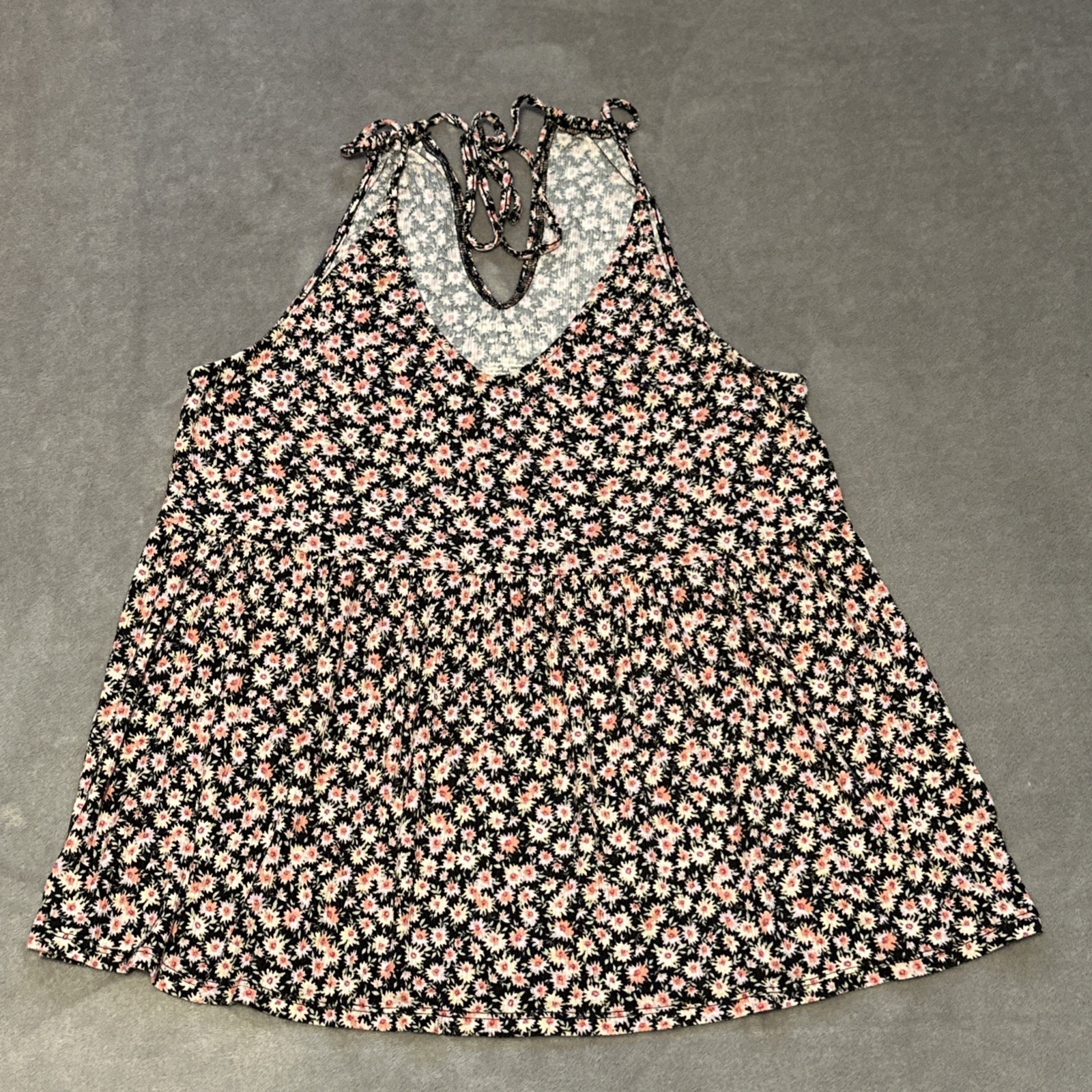 American Eagle Soft & Sexy Ribbed Top Peplum Floral Black Pink T - photo 2