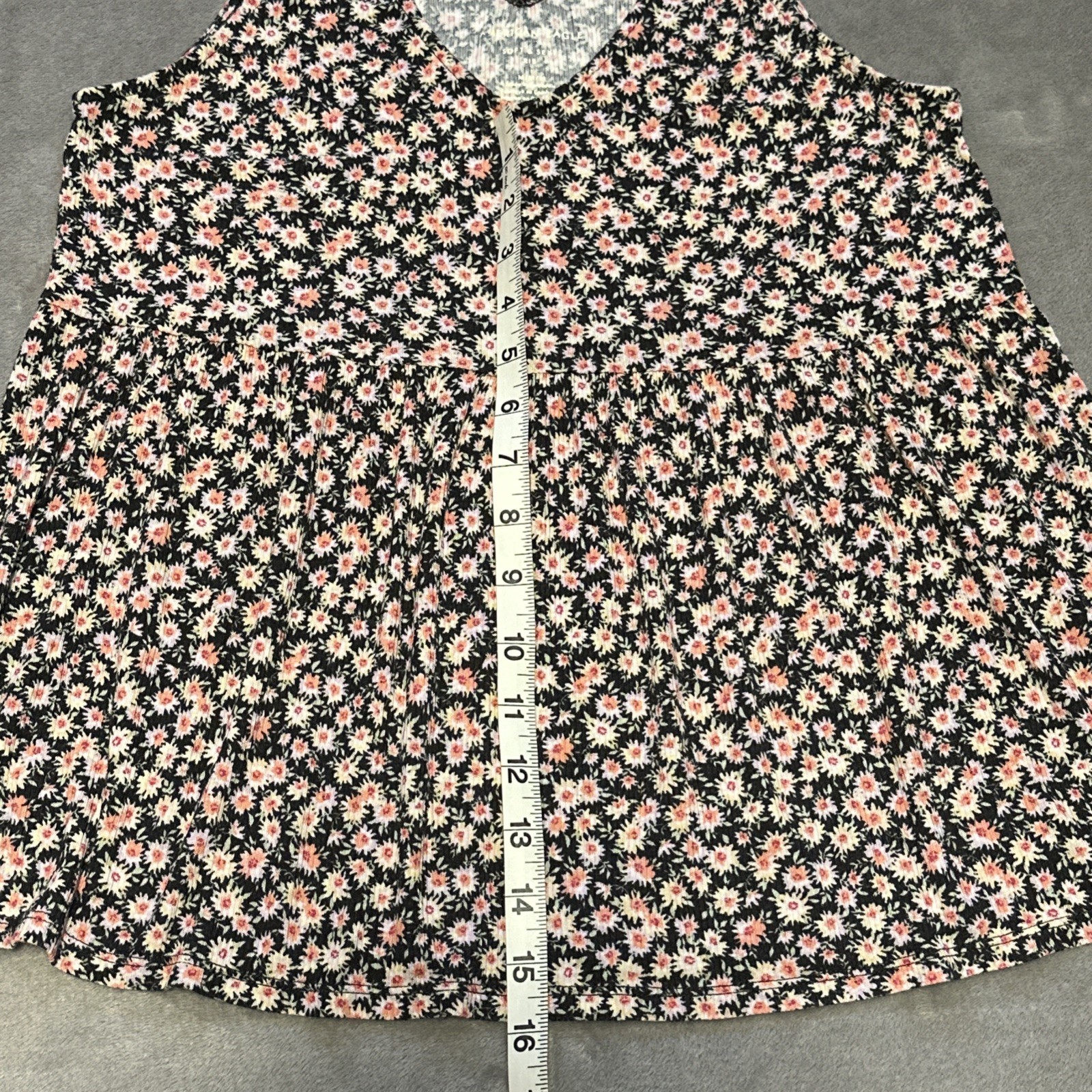 American Eagle Soft & Sexy Ribbed Top Peplum Floral Black Pink T - photo 4