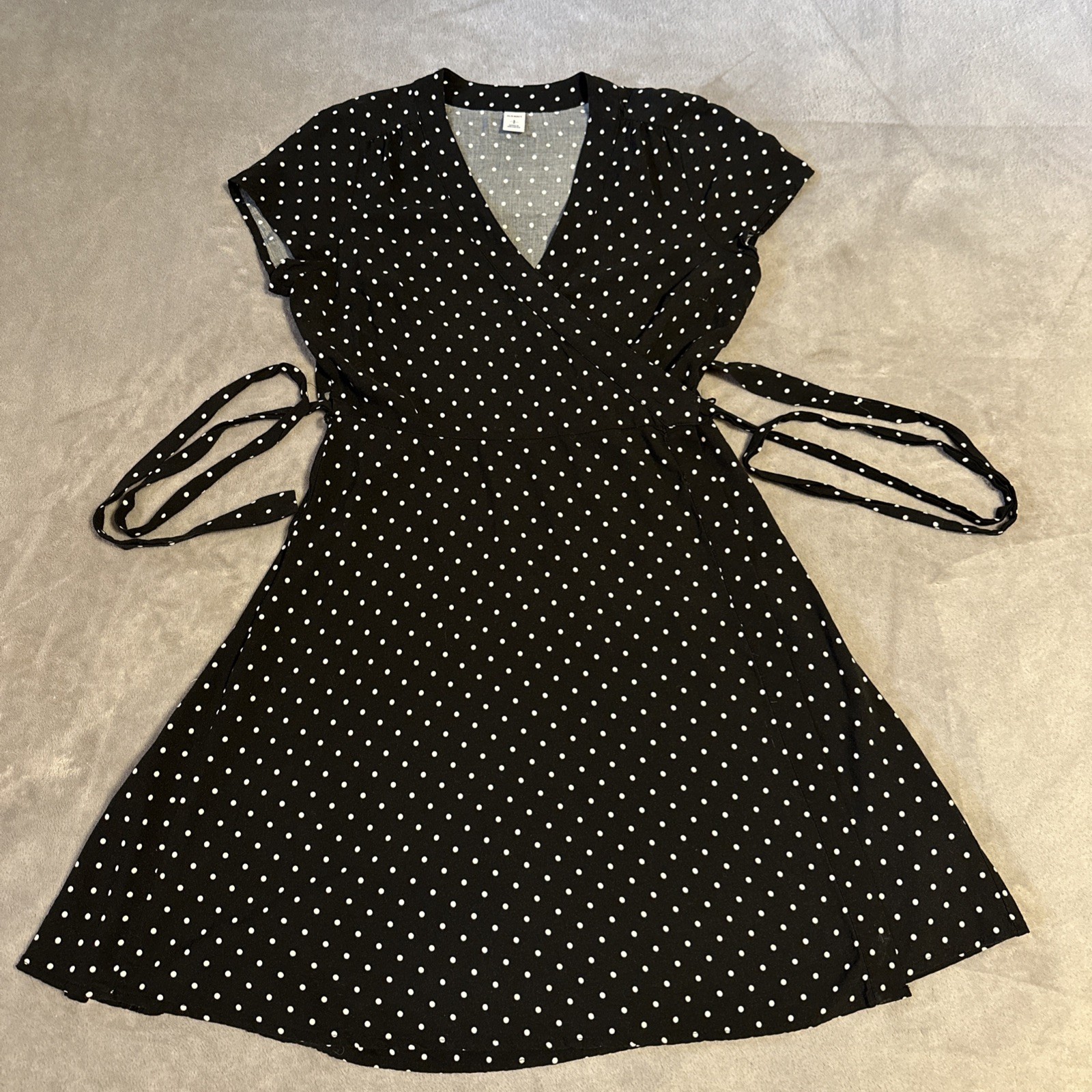 Old Navy Black White Polka Dot Tie Wrap Dress S