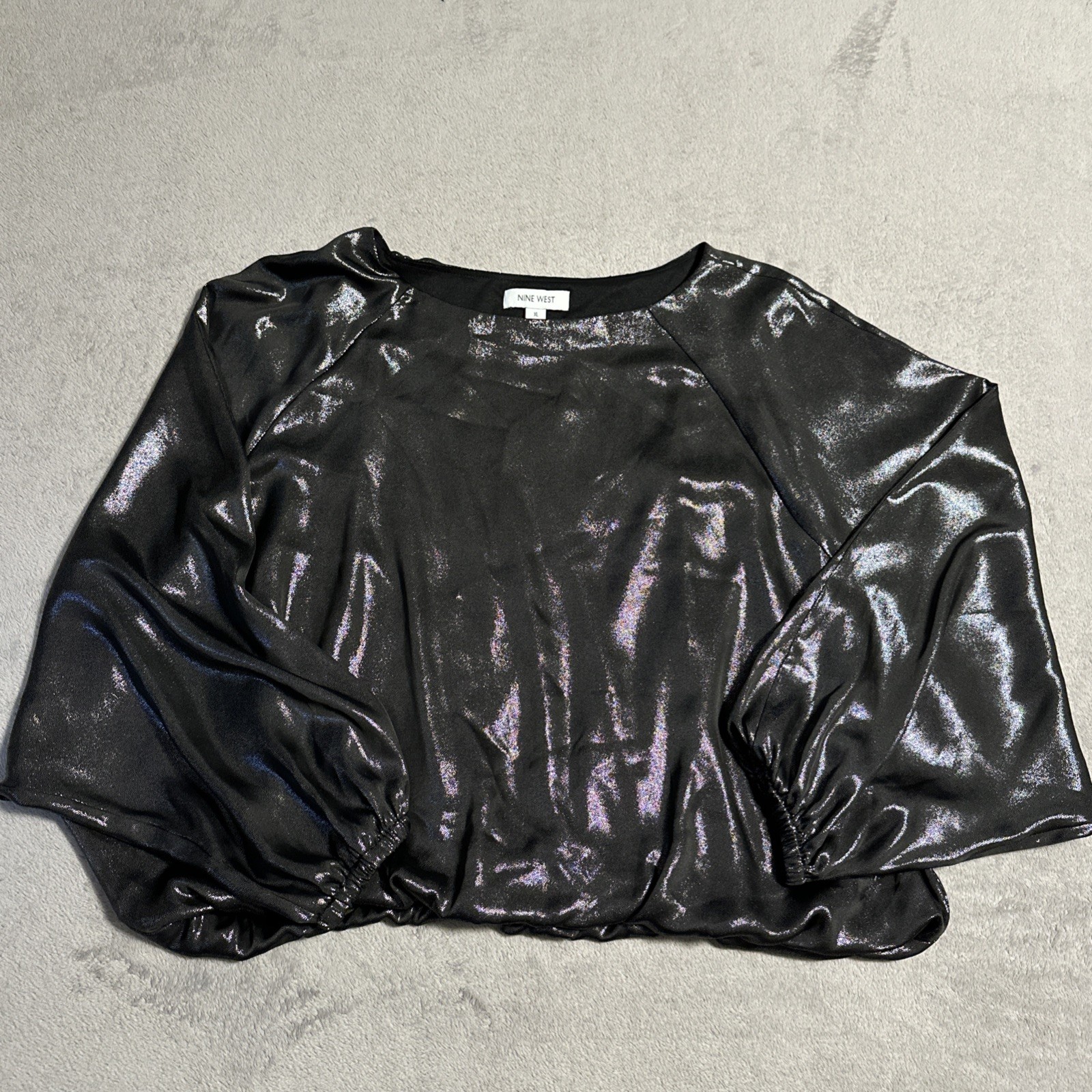 Nine West Women's Metallic Blouse Top - Size XL - Black Gunmetal