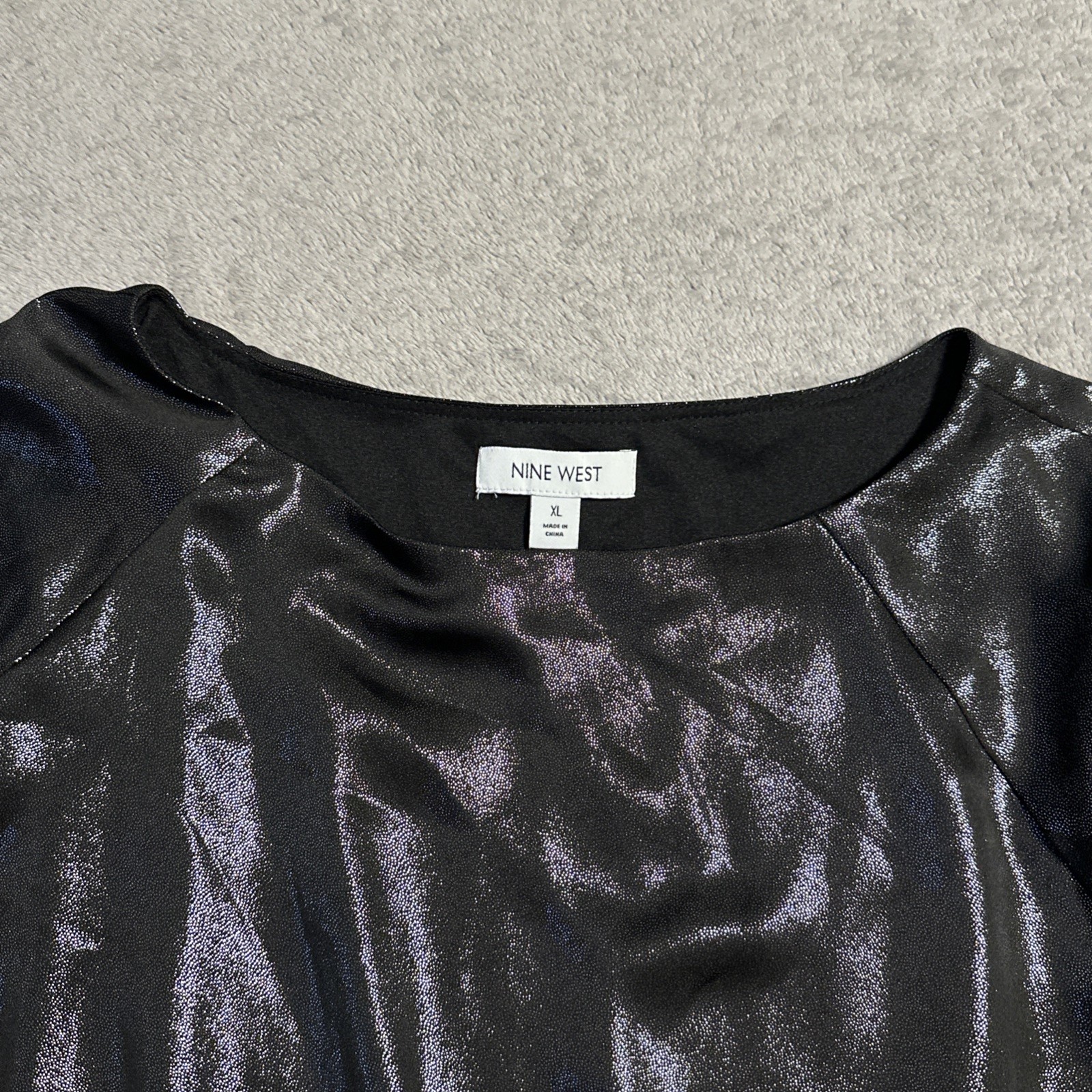 Nine West Women's Metallic Blouse Top - Size XL - Black Gunmetal - photo 2