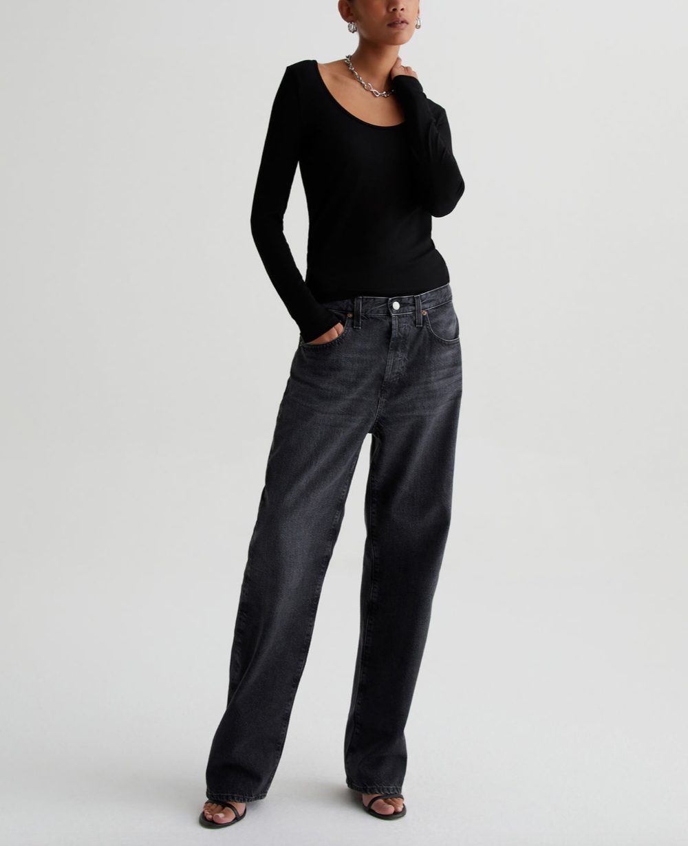 AG Clove Relaxed Straight Jeans Size 23 Faded Black Button Fly