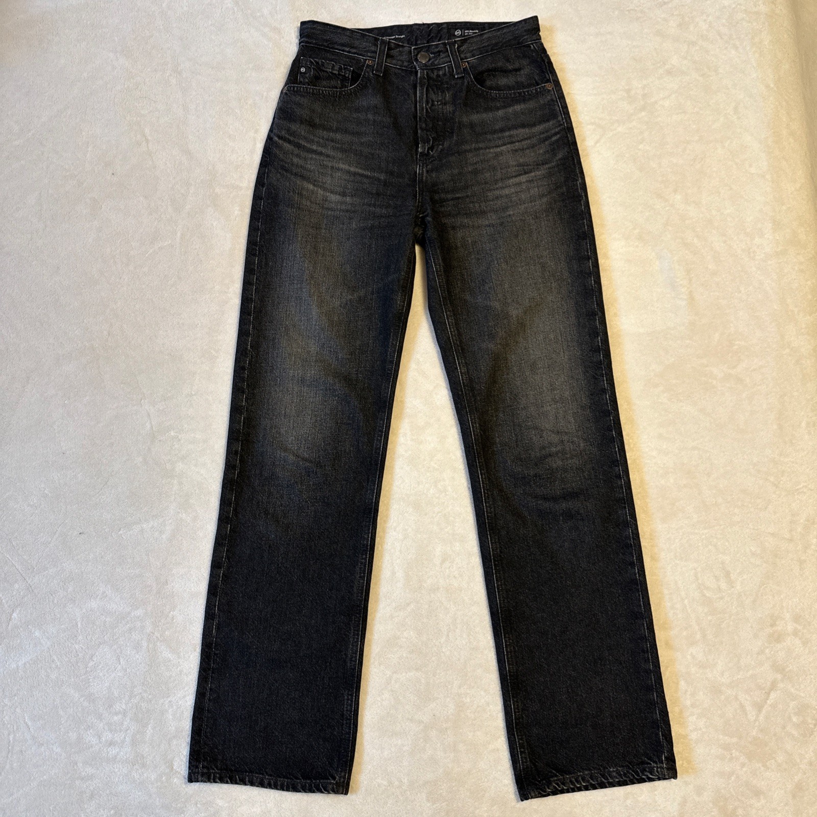AG Clove Relaxed Straight Jeans Size 23 Faded Black Button Fly - photo 4