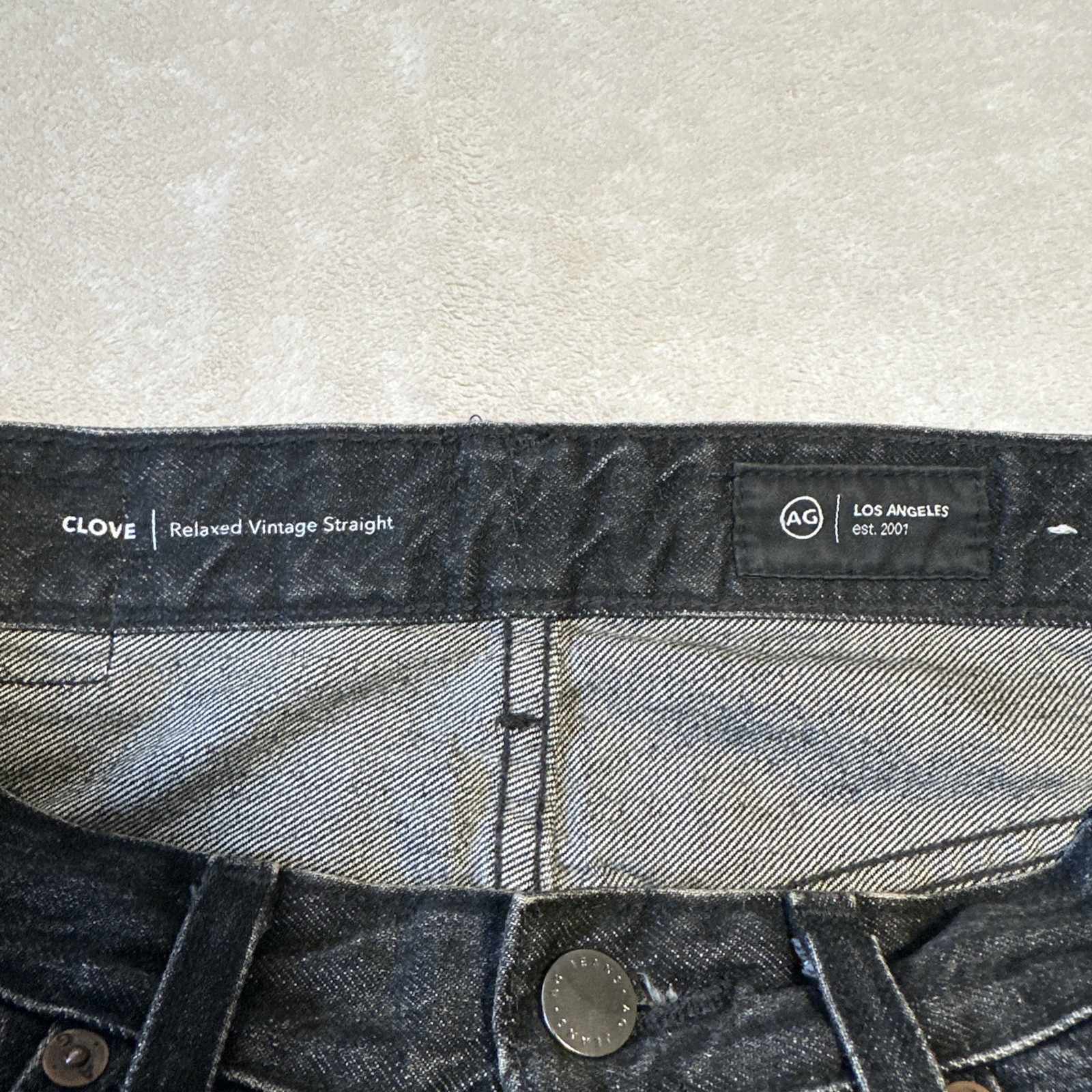 AG Clove Relaxed Straight Jeans Size 23 Faded Black Button Fly - photo 5