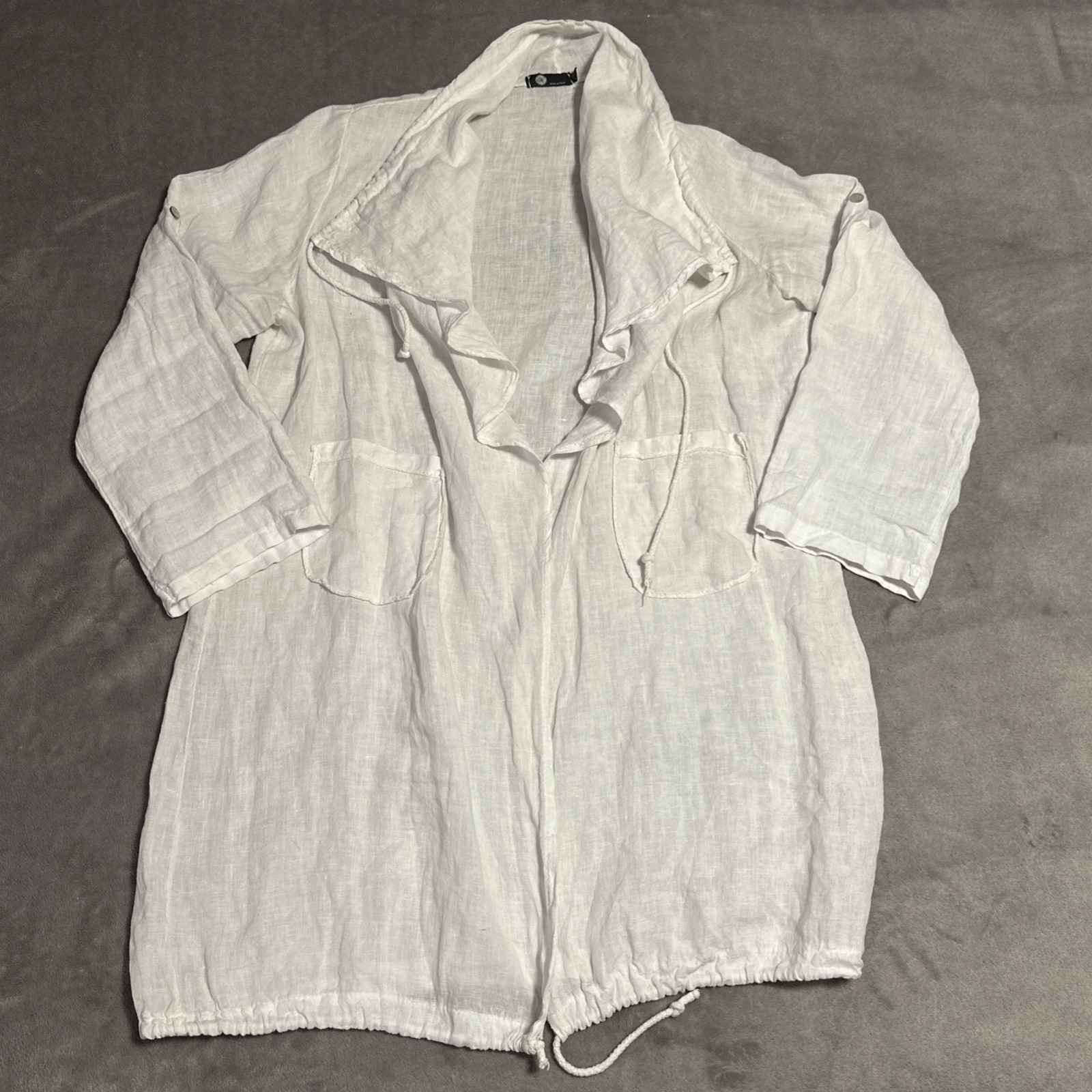 100% Linen Open Shirt Cover Duster White Large PURO LINO Made In