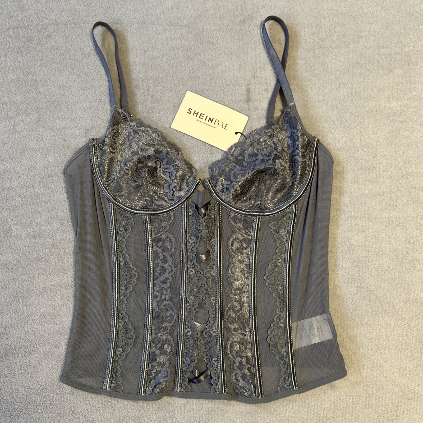 Gray Lace Corset Bra Top - Size S